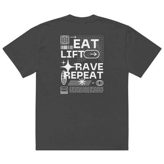 Eat, Lift, Rave, Repeat Oversized Faded Tee